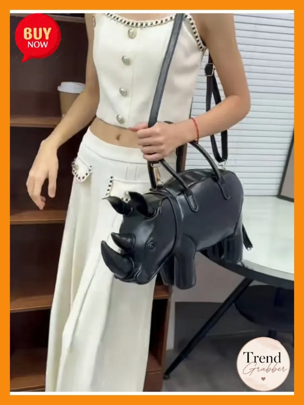 PVC Rhino Shaped Crossbody Handbag Purse - Detachable Strap - Animal Novelty
